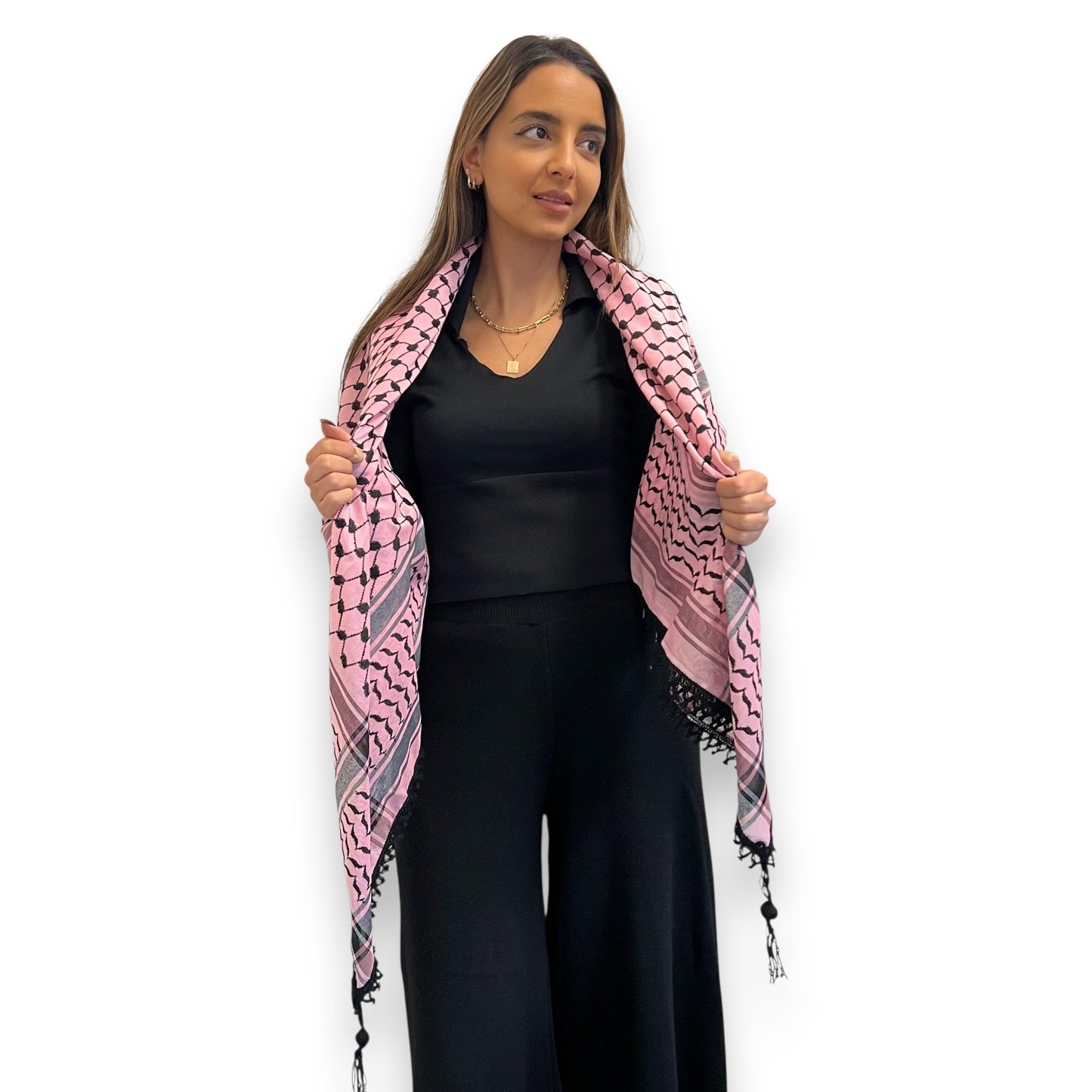 Echoes – Flamingo Pink Kufiya (Keffiyeh) | Made in Jordan