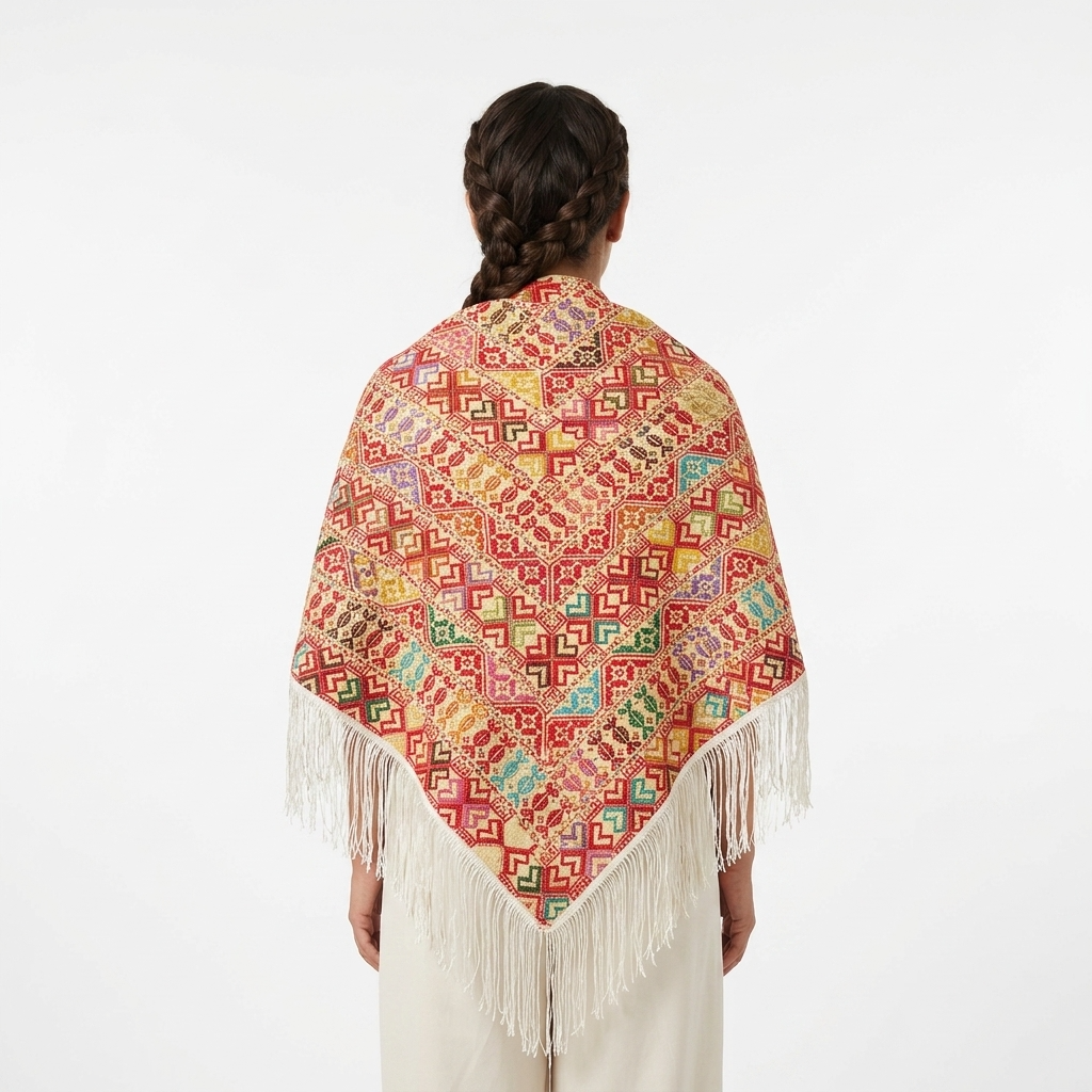 Farah Hand-Stitched Shawl - Multicolor Ivory