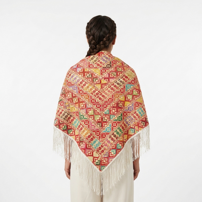 Farah Hand-Stitched Shawl - Multicolor Ivory