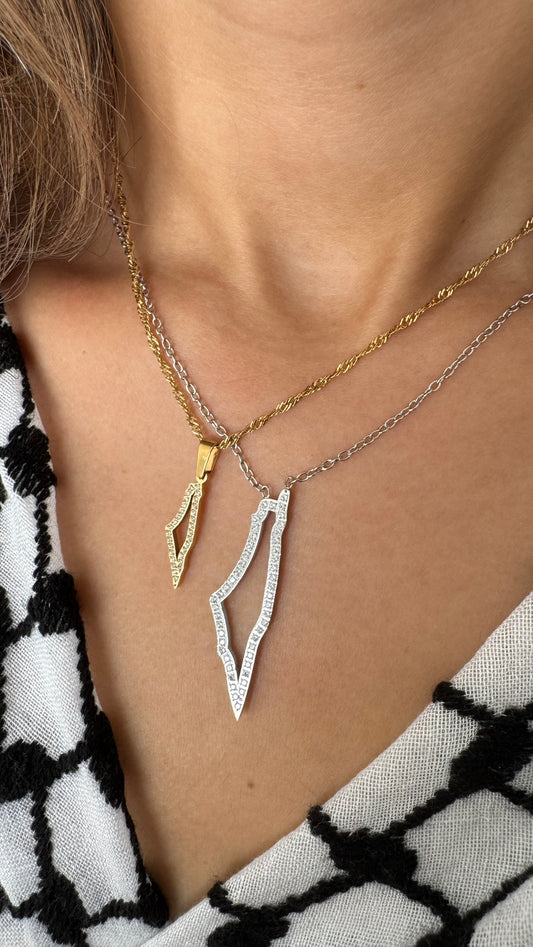 Palestine Map Outline Necklace | Crystal Pavé Design – Stainless Steel & 18K Gold Plated - Palestine Jewelry