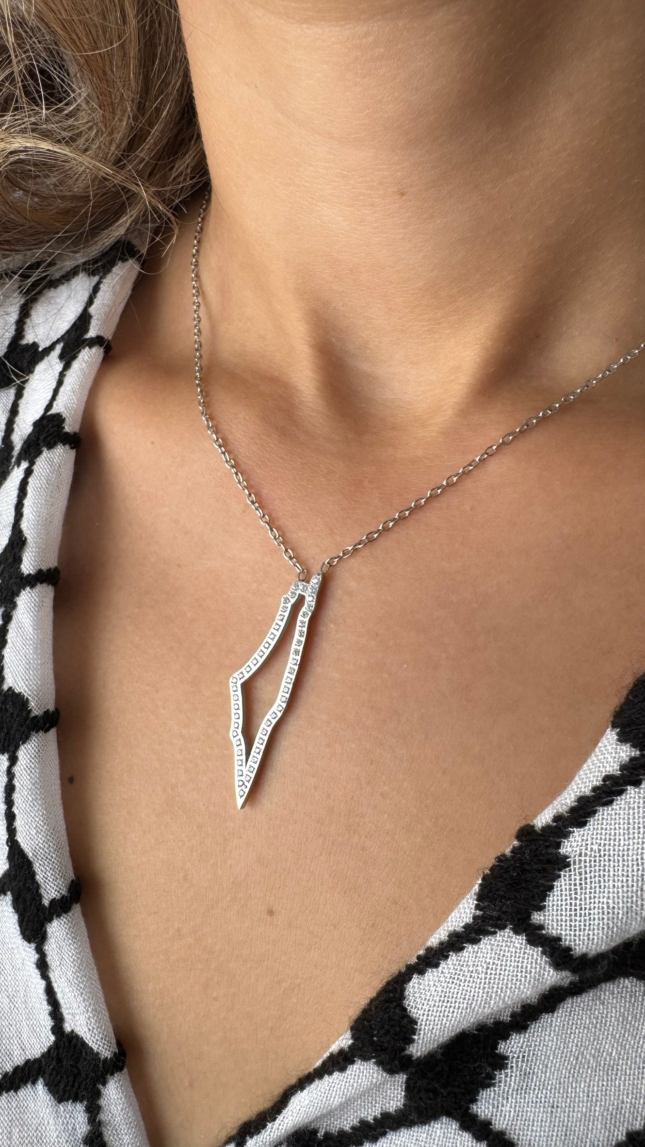 Palestine Map Outline Necklace | Crystal Pavé Design – Stainless Steel & 18K Gold Plated - Palestine Jewelry