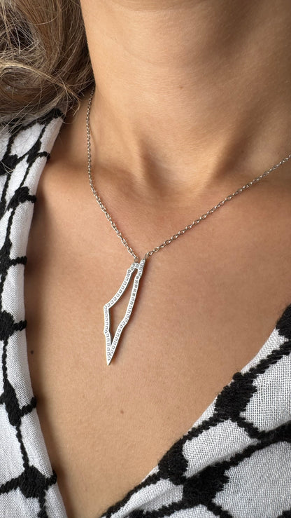 Palestine Map Outline Necklace | Crystal Pavé Design – Stainless Steel & 18K Gold Plated - Palestine Jewelry