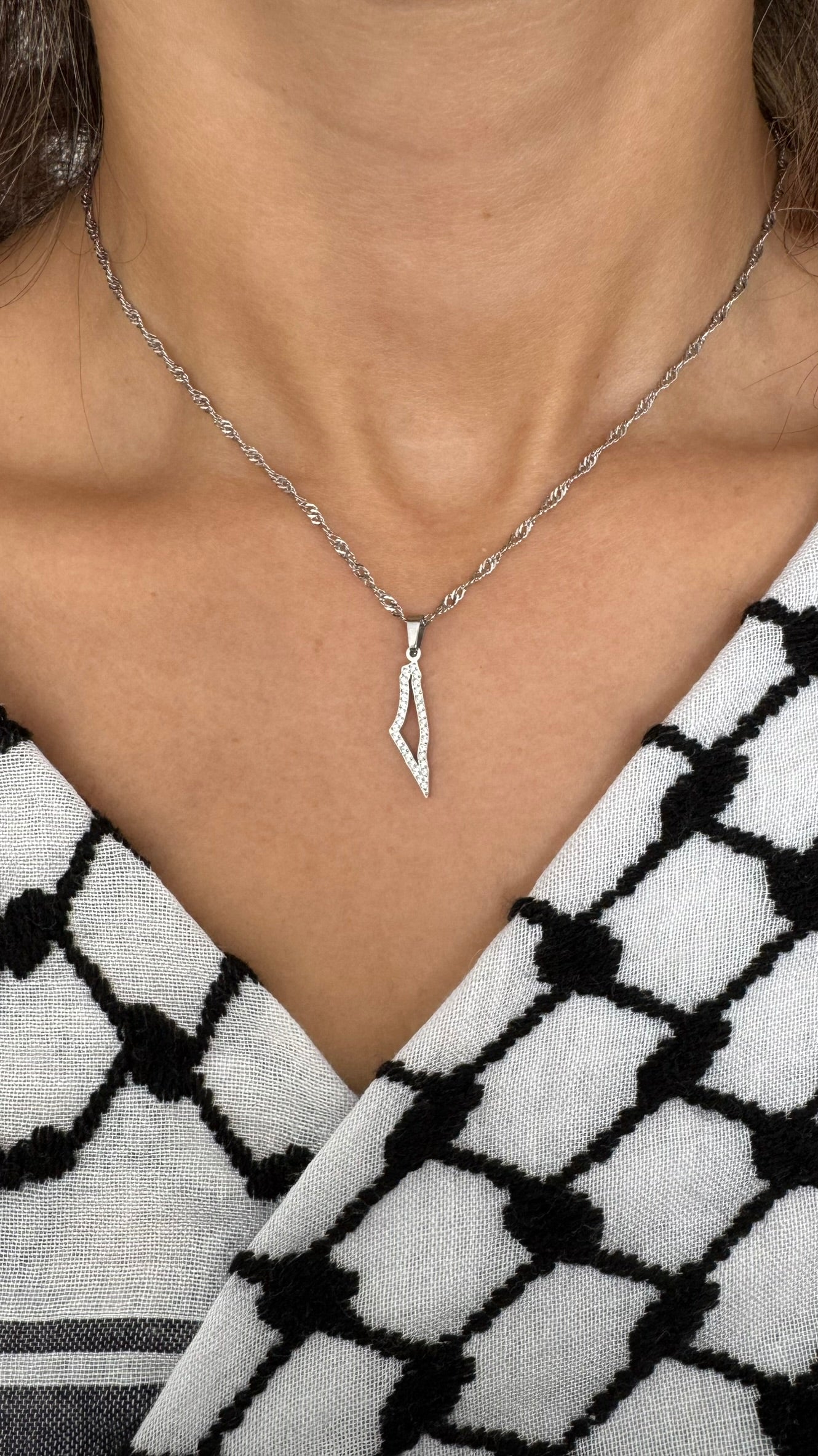 Palestine Map Outline Necklace | Crystal Pavé Design – Stainless Steel & 18K Gold Plated - Palestine Jewelry