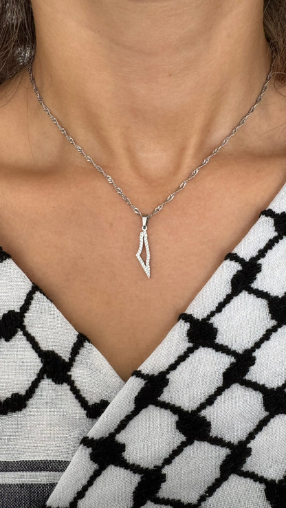 Palestine Map Outline Necklace | Crystal Pavé Design – Stainless Steel & 18K Gold Plated - Palestine Jewelry