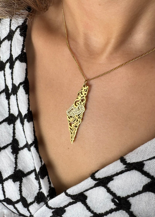 Palestine Map “It Is Still Called Palestine” | Mahmoud Darwish Calligraphy Necklace
