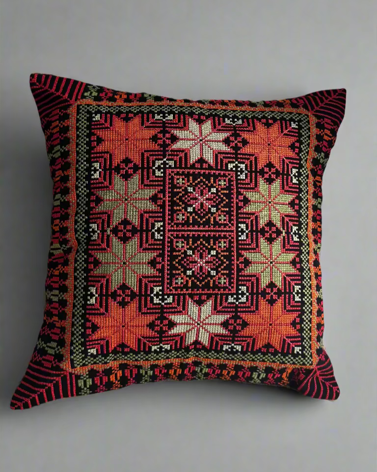 Palestinian Tatreez Pillow Cover | 16x16" Embroidered Design