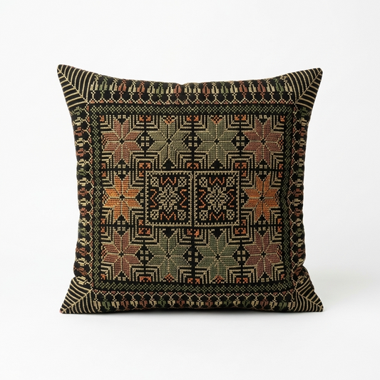 Green & Gold Tatreez Cushion Cover – Palestinian Textile