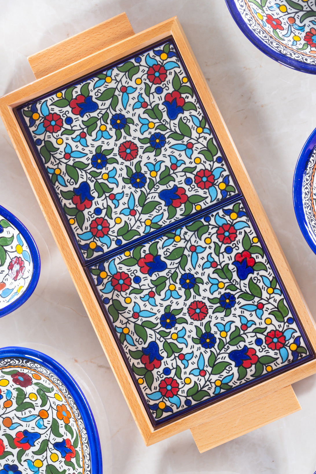 Tea Tray - Al-Khalil Multicolored Design - Hand-Painted Palestinian Ceramic