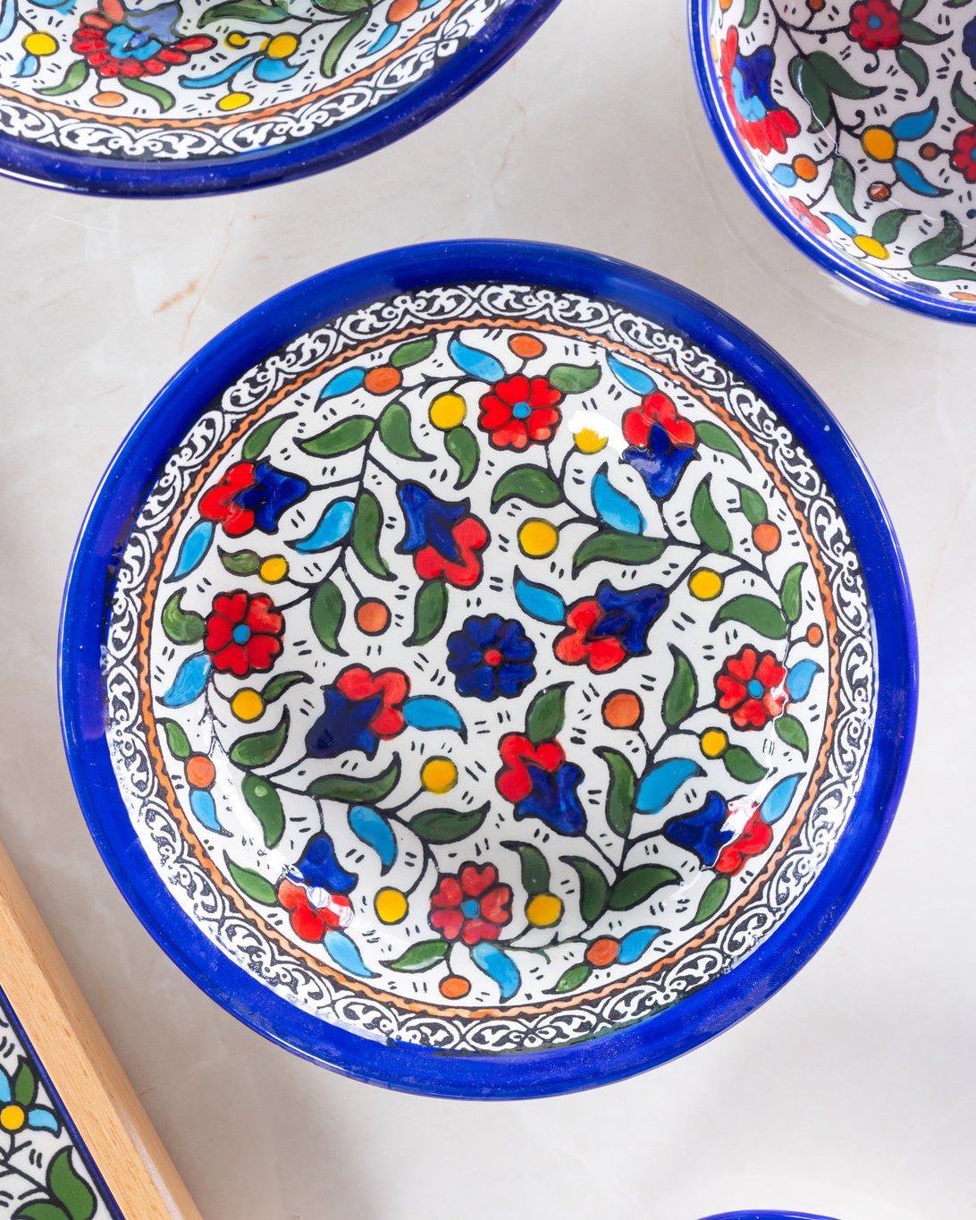 Dish (Medium & Large) - Al-Khalil Multicolored Floral Design - Hand-Painted Palestinian Ceramic