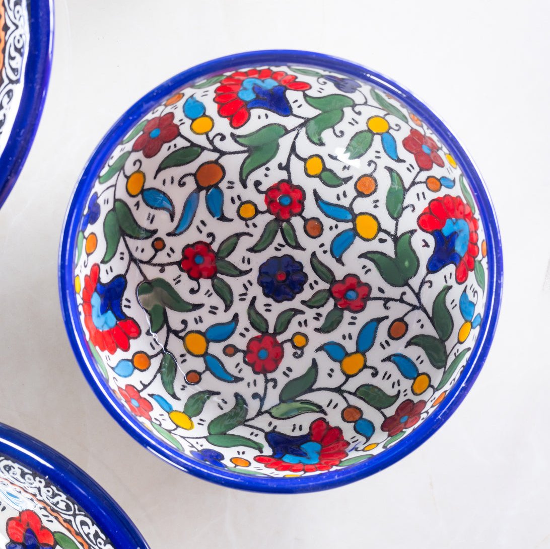 Dip Bowl (Small & Medium) - Al-Khalil Multicolored Floral Design - Hand-Painted Palestinian Ceramic