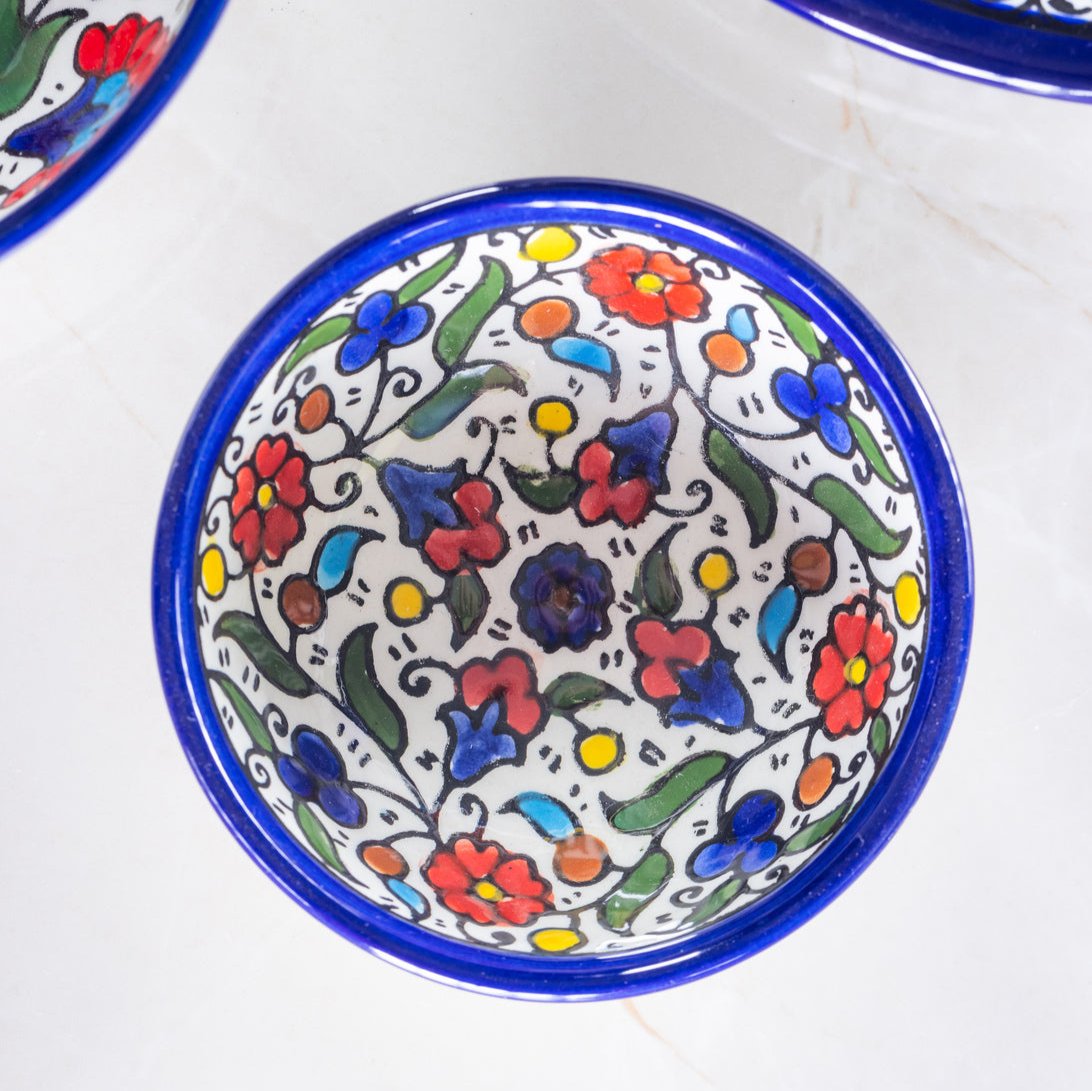 Dip Bowl (Small & Medium) - Al-Khalil Multicolored Floral Design - Hand-Painted Palestinian Ceramic