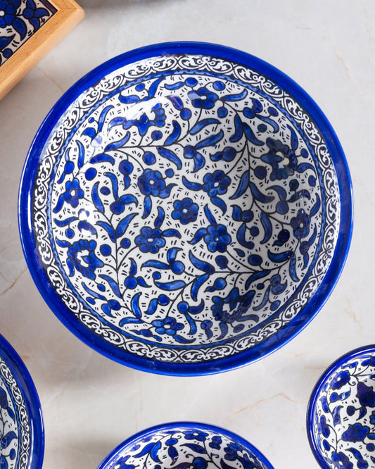 Dish (Medium & Large) - Al-Khalil Navy Floral Design - Hand-Painted Palestinian Ceramic