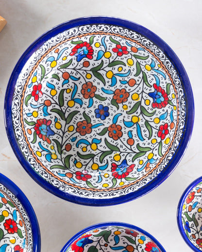 Dishes | Medium & Large – Hand-Painted Palestinian Ceramic | Multicolor & Navy
