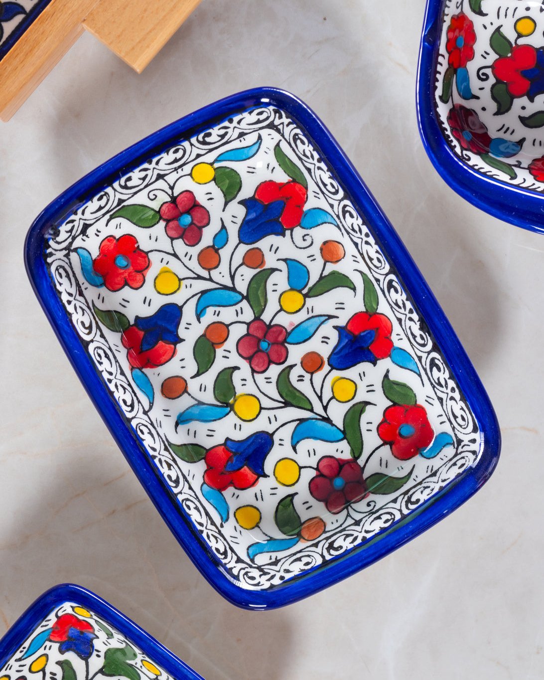 Rectangular Side - Al-Khalil Multicolored Design - Hand-Painted Palestinian Ceramic