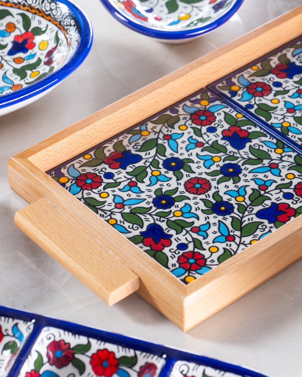 Tea Tray - Al-Khalil Multicolored Design - Hand-Painted Palestinian Ceramic