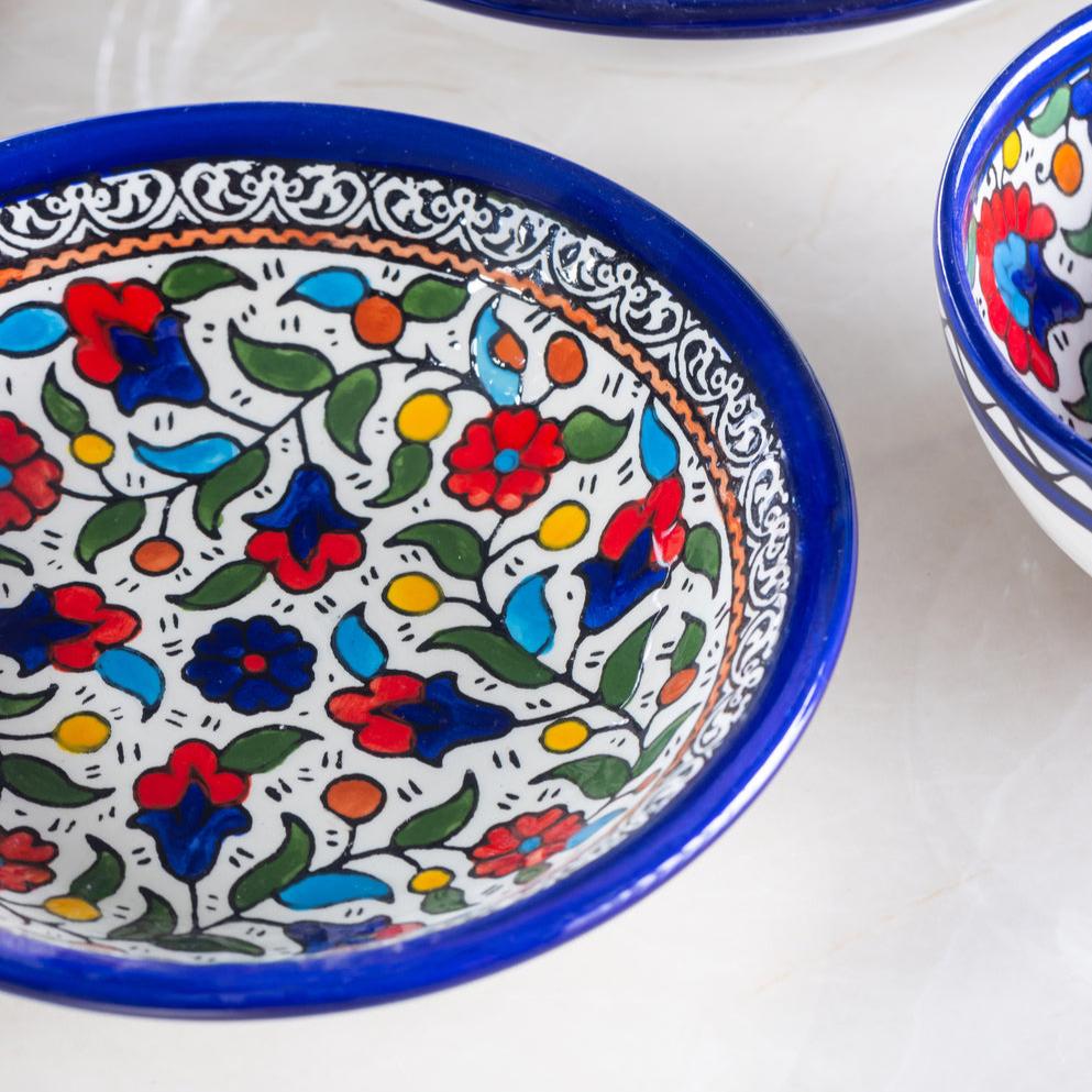 Dish (Medium & Large) - Al-Khalil Multicolored Floral Design - Hand-Painted Palestinian Ceramic