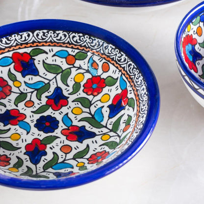 Dishes | Medium & Large – Hand-Painted Palestinian Ceramic | Multicolor & Navy