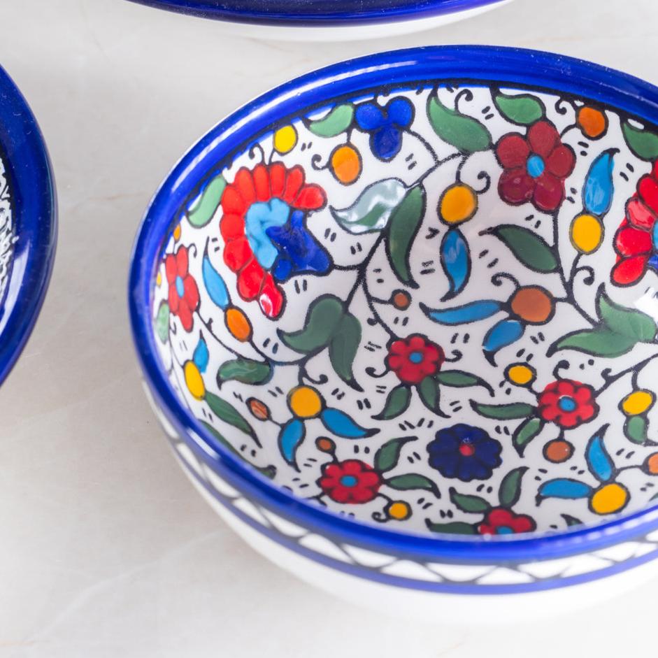 Dip Bowl (Small & Medium) - Al-Khalil Multicolored Floral Design - Hand-Painted Palestinian Ceramic