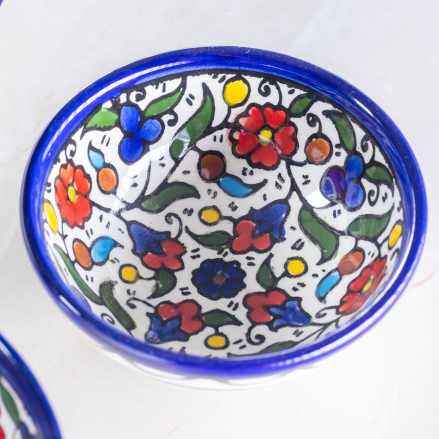 Dip Bowl (Small & Medium) - Al-Khalil Multicolored Floral Design - Hand-Painted Palestinian Ceramic