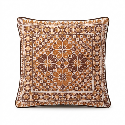 Brown Hand-Stitched Tatreez Cushion Cover - August 2026 Edition