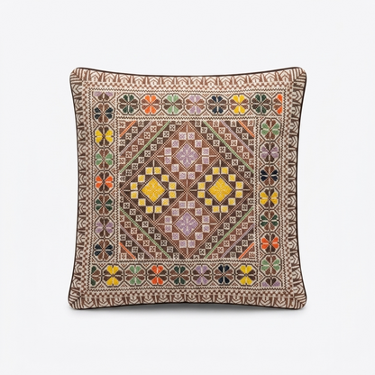 Brown Hand-Stitched Tatreez Cushion Cover - August 2026 Edition