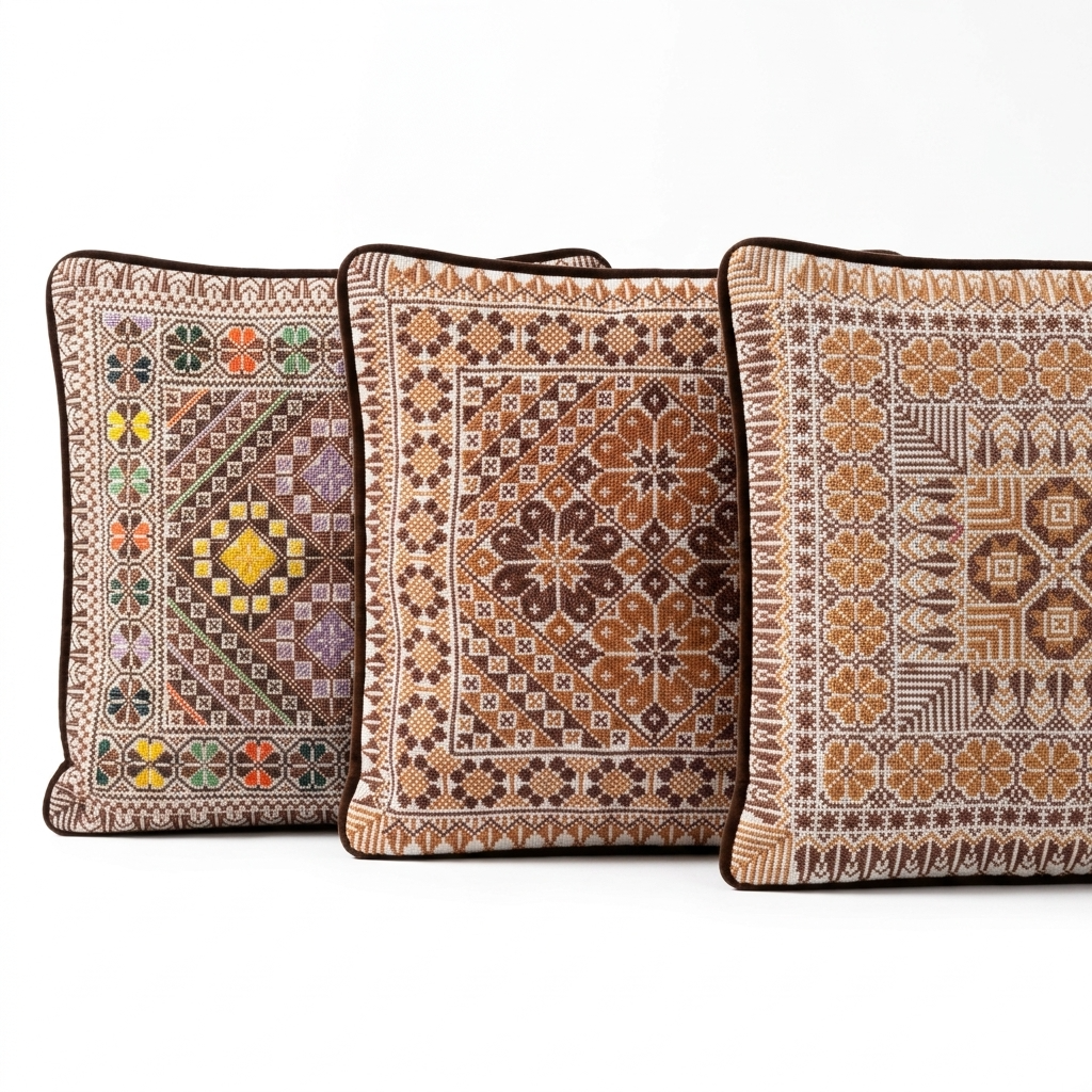 Brown Hand-Stitched Tatreez Cushion Cover - August 2026 Edition