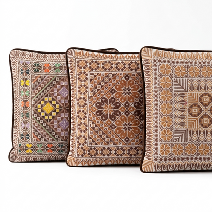 Brown Hand-Stitched Tatreez Cushion Cover - August 2026 Edition