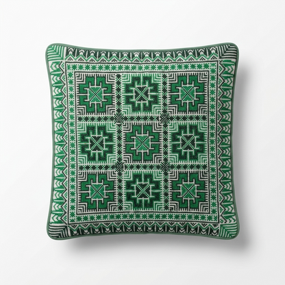 Green Hand-Stitched Tatreez Cushion Cover - August 2026 Edition