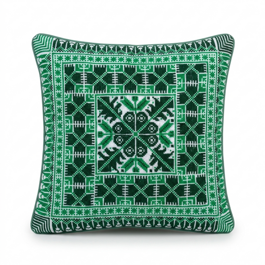 Green Hand-Stitched Tatreez Cushion Cover - August 2026 Edition