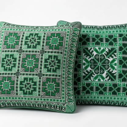 Green Hand-Stitched Tatreez Cushion Cover - August 2026 Edition
