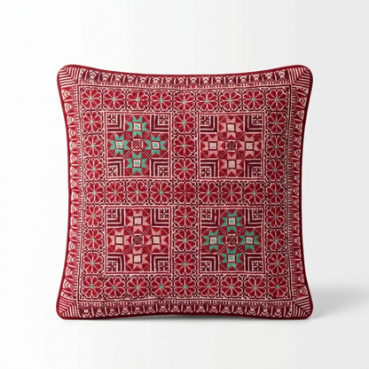 Red Hand-Stitched Tatreez Cushion Cover - August 2026 Edition