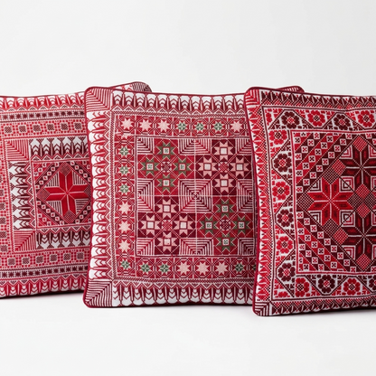 Red Hand-Stitched Tatreez Cushion Cover - August 2026 Edition