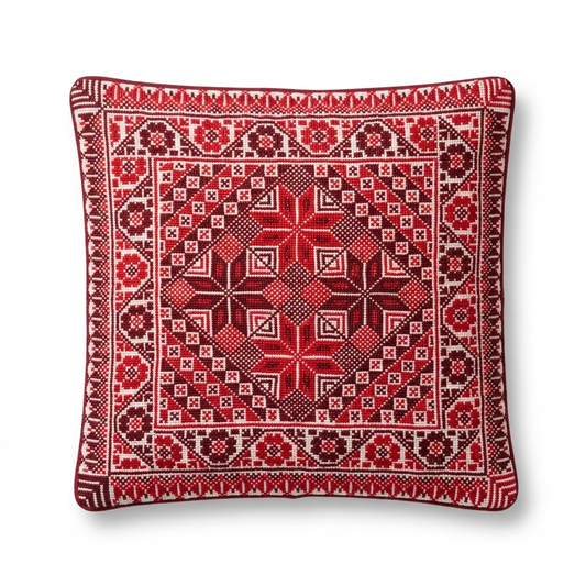 Red Hand-Stitched Tatreez Cushion Cover - August 2026 Edition
