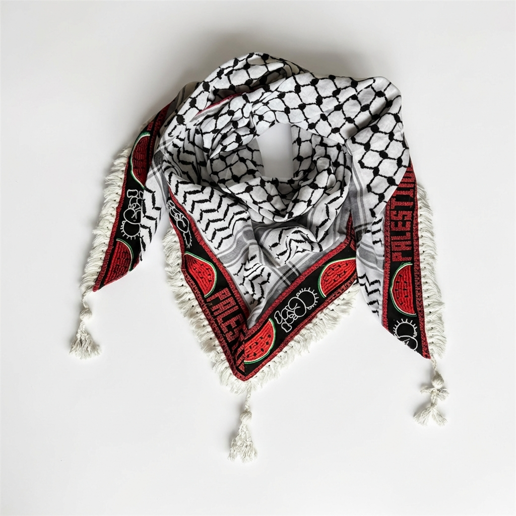 Handala Watermelon Shawl – Handmade Tassels