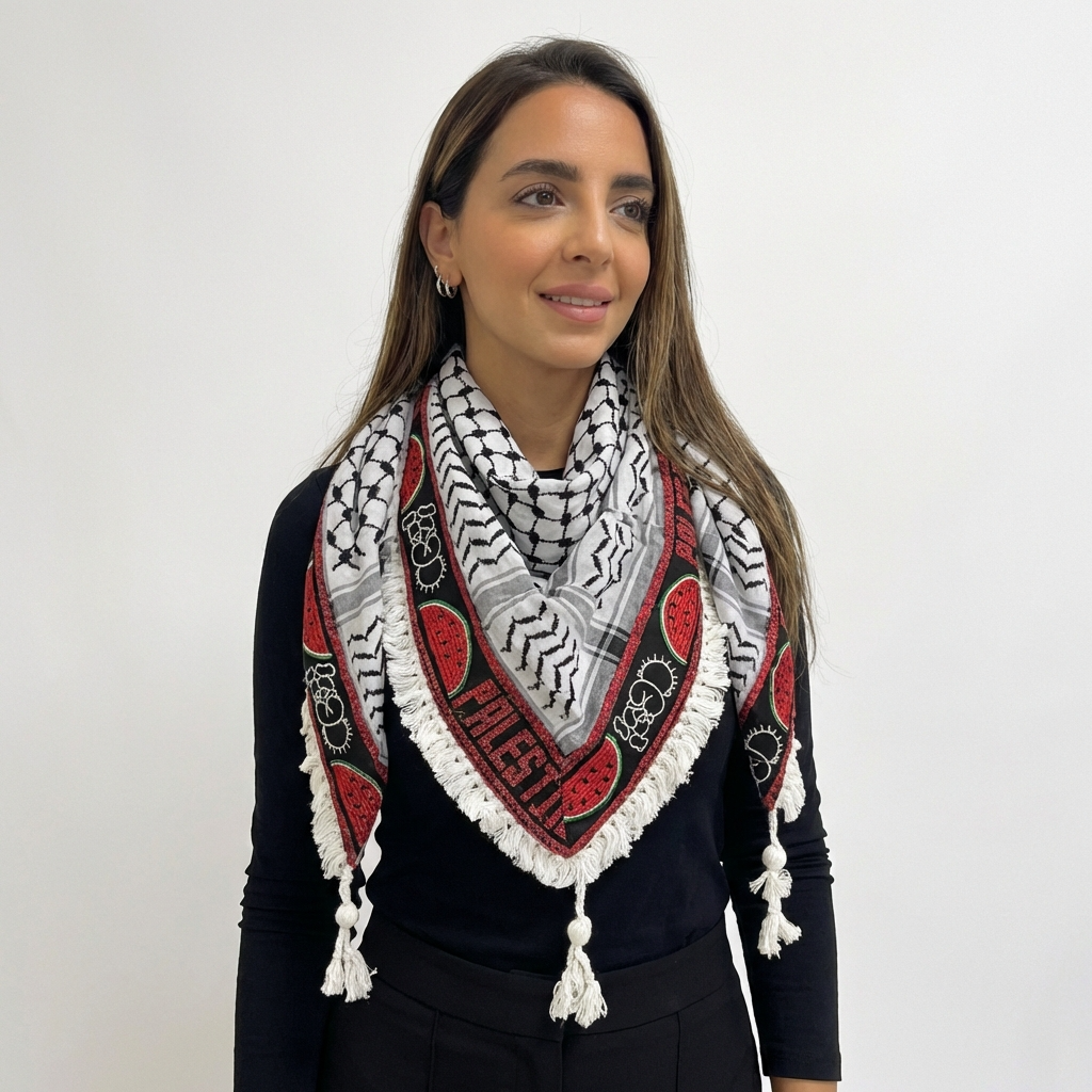 Handala Watermelon Shawl – Handmade Tassels