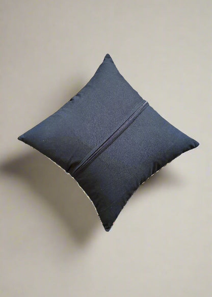 Handmade Tatreez Cushion Cover – Blue with Pink Diamond Flowers on Navy | Palestinian Embroidery (16"x16")