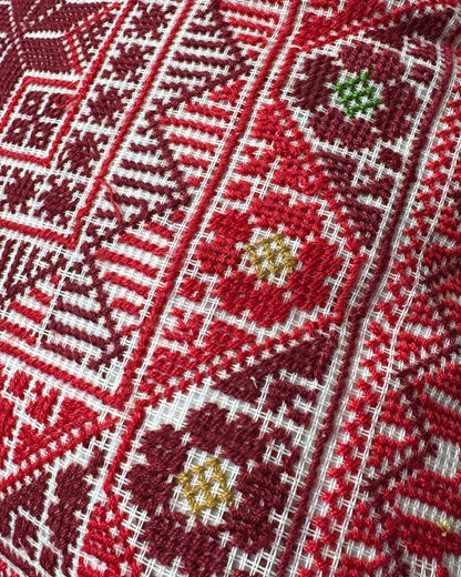 Handmade Tatreez Cushion Cover – Red with Yellow & Green Flowers | Palestinian Embroidery (16"x16")