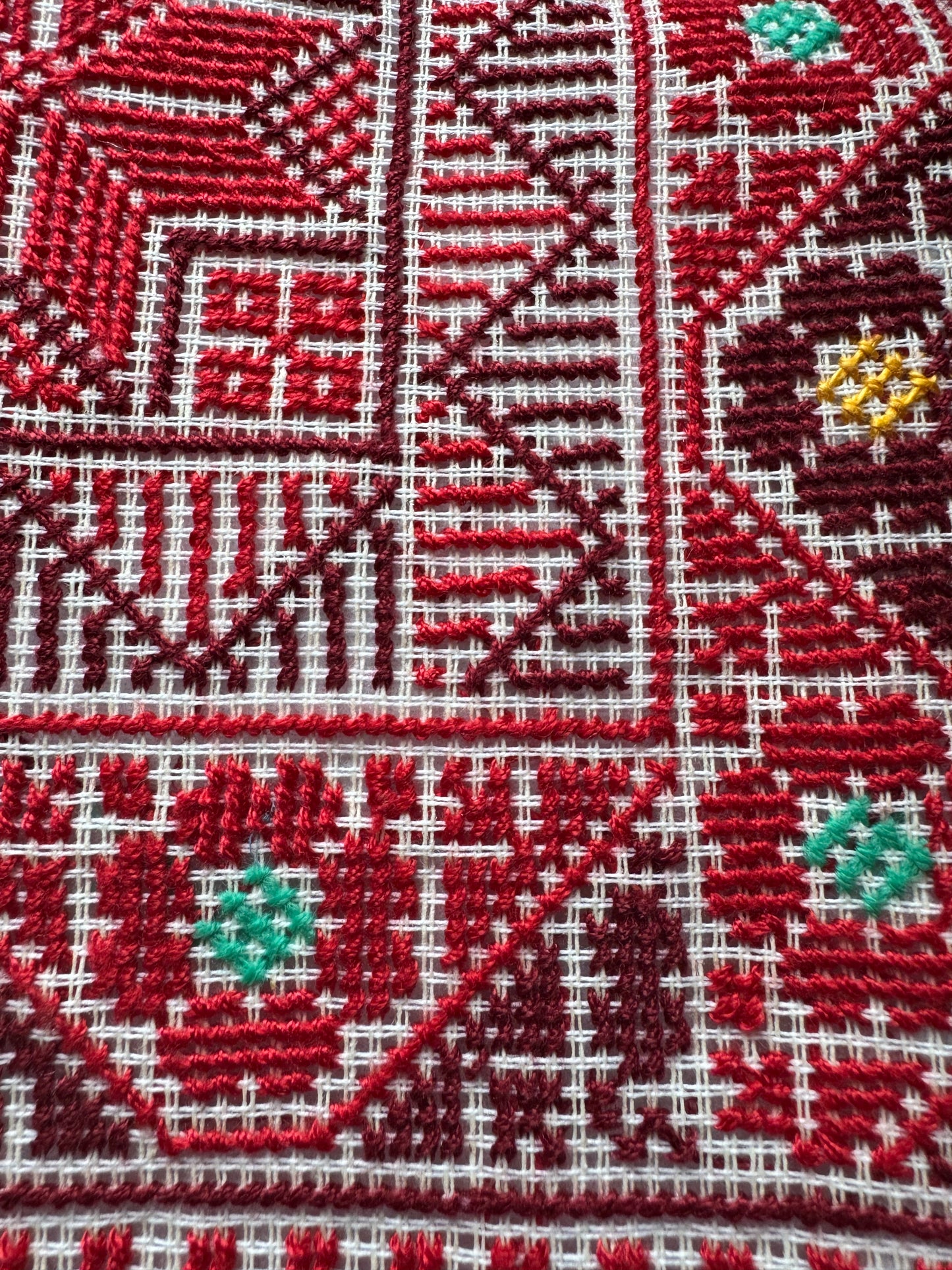 Handmade Tatreez Cushion Cover – Red with Yellow & Teal Flowers | Palestinian Embroidery (16"x16")