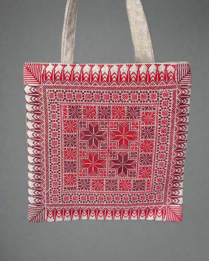 Handmade Tatreez Tote Bag – Red with 4 Stars | Palestinian Embroidery