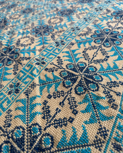 Zahra Hand-Stitched Shawl - Turquoise Ivory