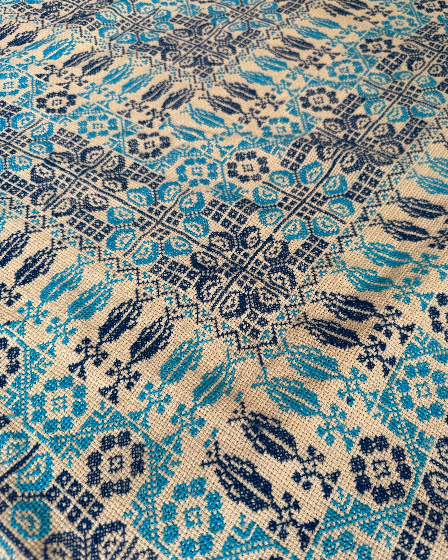 Sama Hand-Stitched Shawl - Turquoise Ivory
