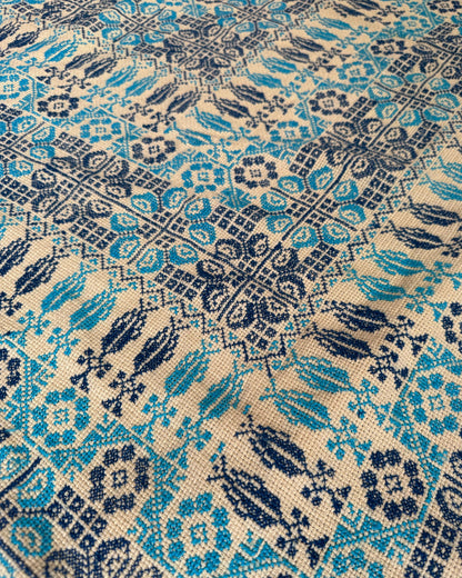 Sama Hand-Stitched Shawl - Turquoise Ivory