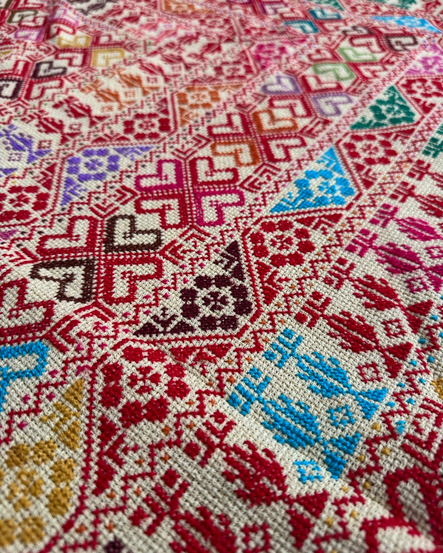 Farah Hand-Stitched Shawl - Multicolor Ivory