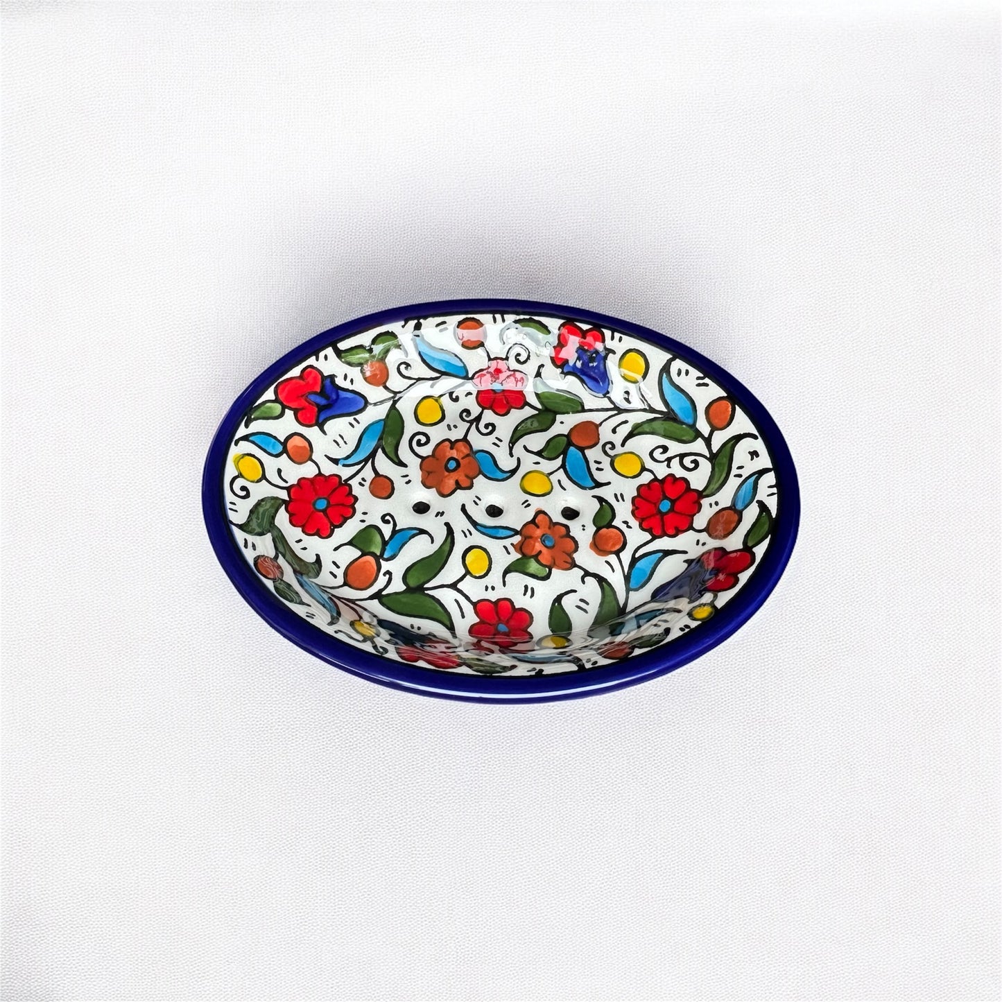 Soap Dish – Multicolor & Navy | Hand-Painted Palestinian Ceramic