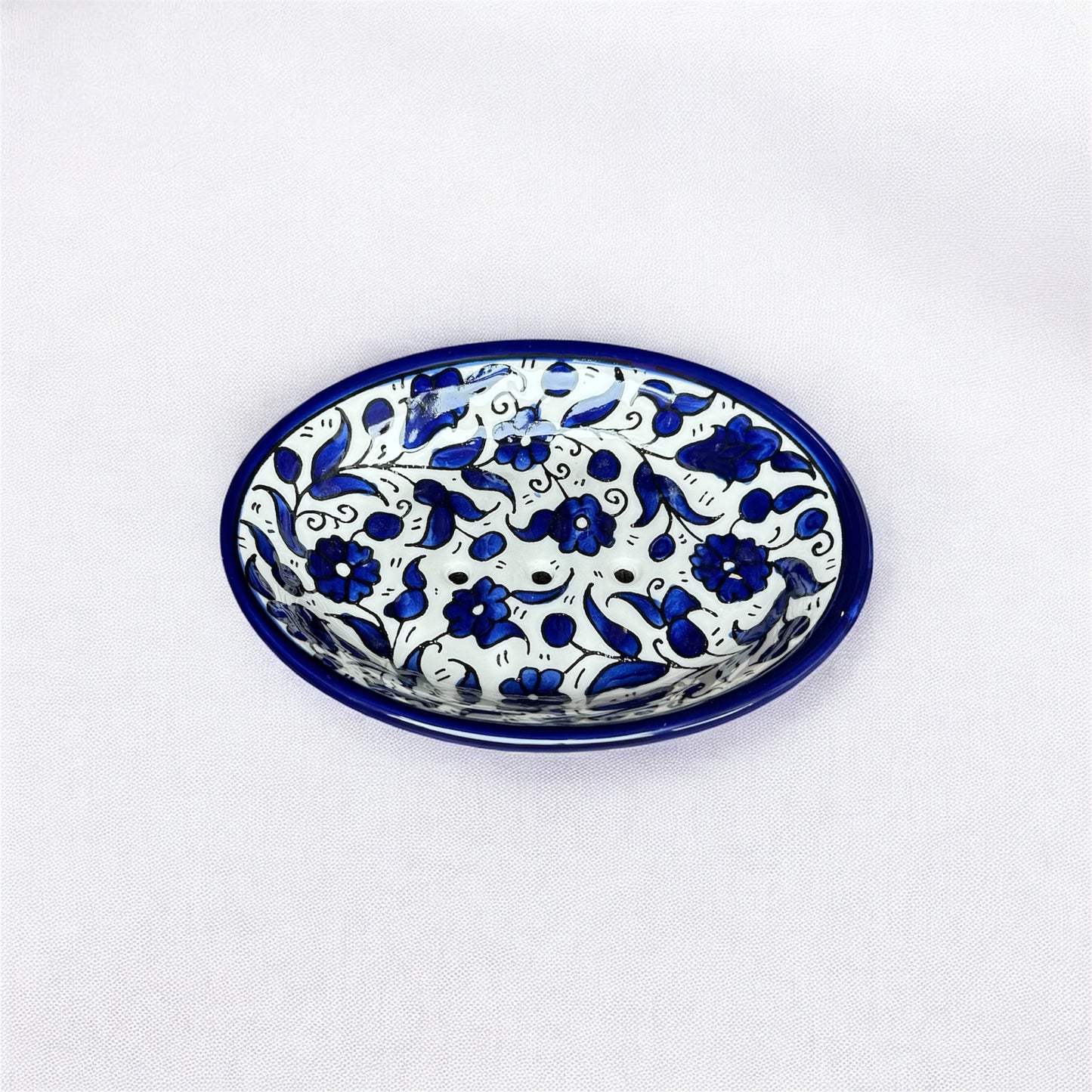 Soap Dish – Multicolor & Navy | Hand-Painted Palestinian Ceramic