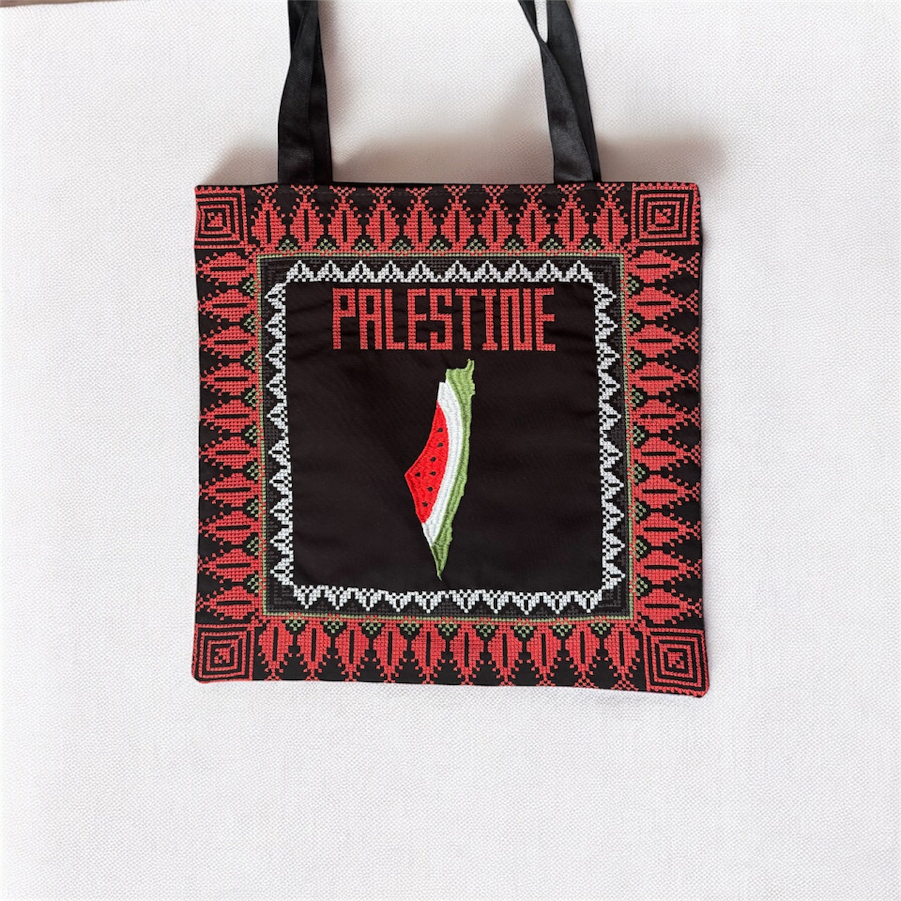 Tatreez Tote Bag – Palestine Watermelon Map | Palestinian Embroidery