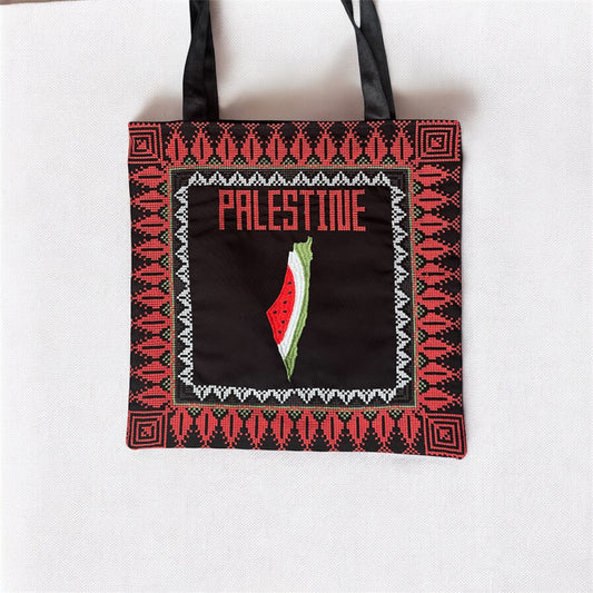 Tatreez Tote Bag – Palestine Watermelon Map | Palestinian Embroidery