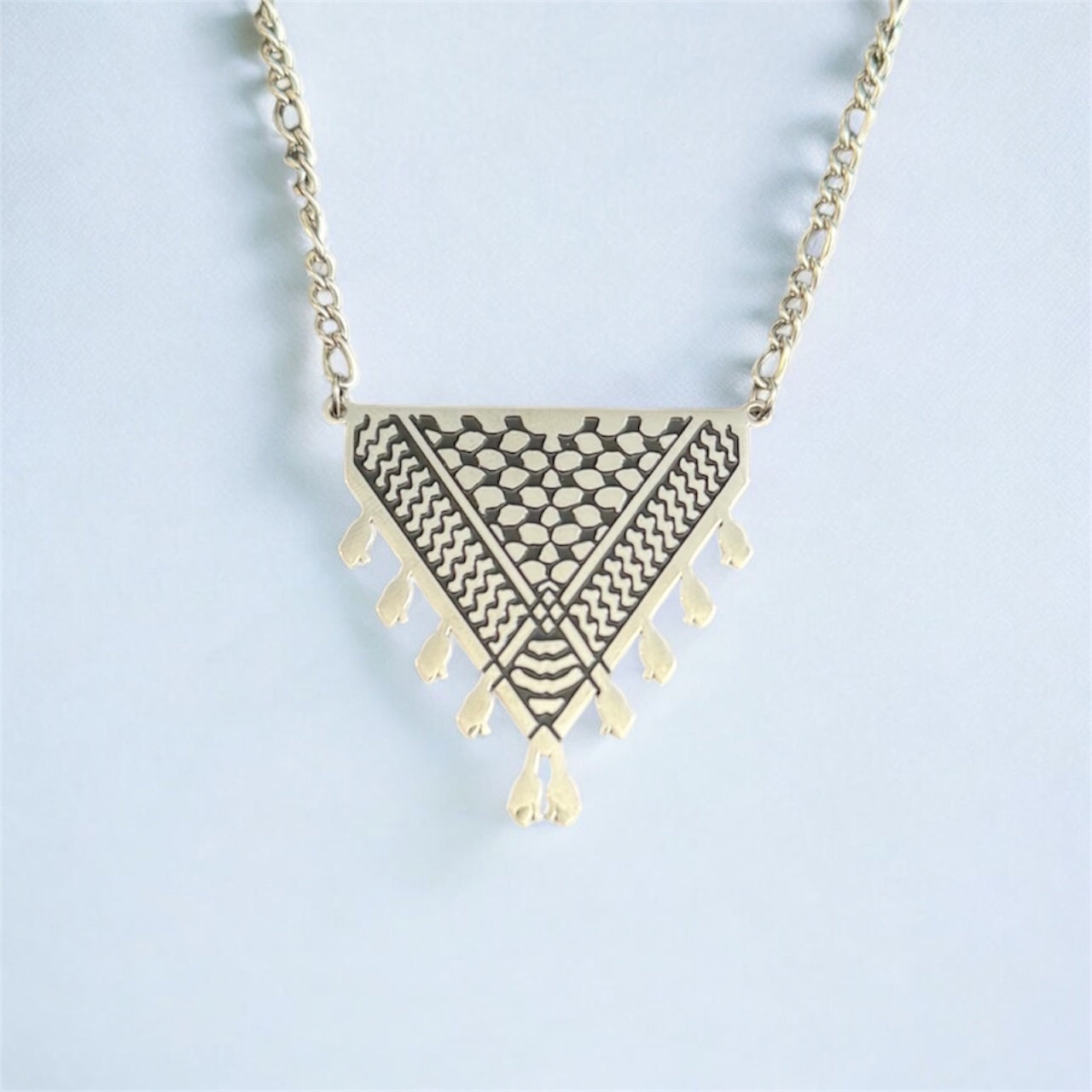Kufiya Triangle Necklace | Keffiyeh Pattern – Stainless Steel - Palestine Jewelry