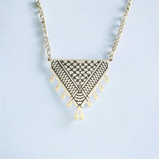 Kufiya Triangle Necklace | Keffiyeh Pattern – Stainless Steel - Palestine Jewelry