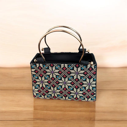 Small Tatreez Purse – Golden Handle with Optional Shoulder Strap